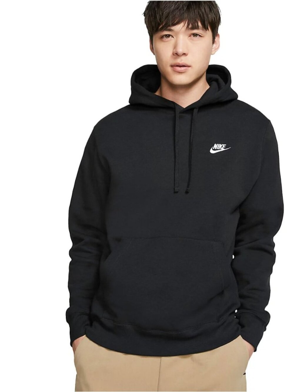 Nike Mens Club Pullover Fleece Hoodie Small Black Cotton Blend Logo FN3859-010